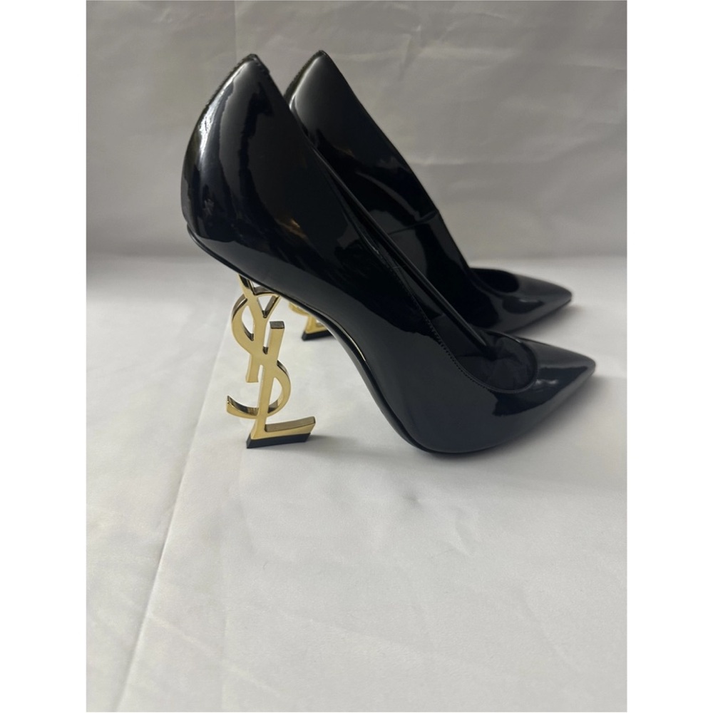 Flash sales 🔥 Saint Laurent Black Opyum Heels with Gold Logo Accent